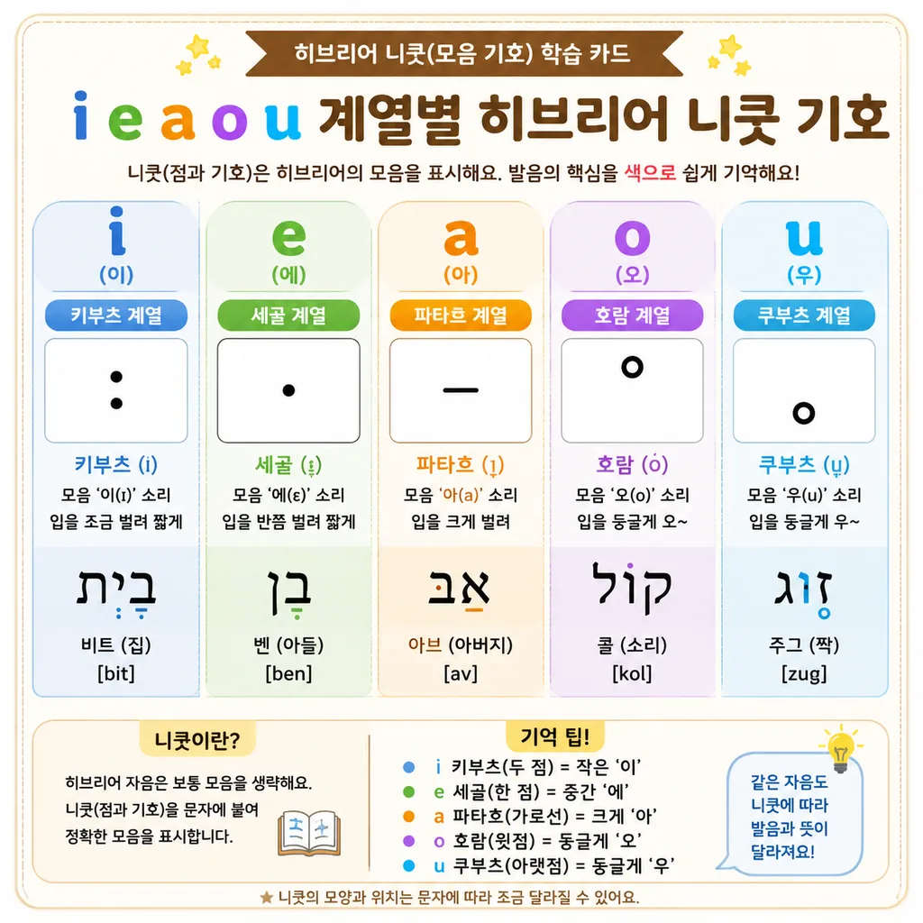 히브리어 니쿳 기호와 기본 모음 발음 표