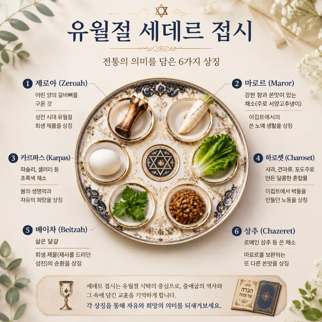 마차와 포도주 잔이 놓인 유월절 세데르 접시
