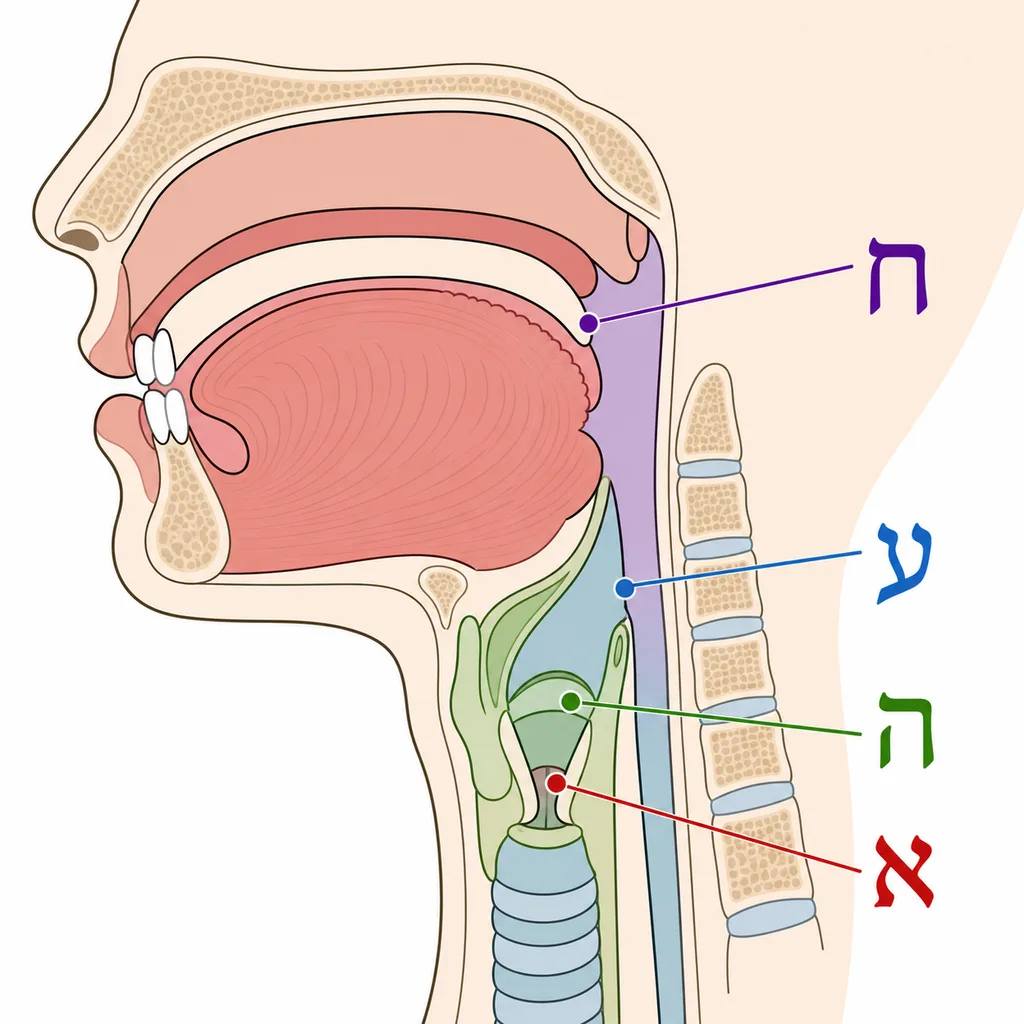 히브리어 목구멍 자음의 발음 위치 도식